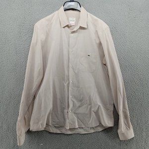 Lacoste Shirt Mens Size 42 Large White Red‎ Blue Micro Grid Check Woven Preppy